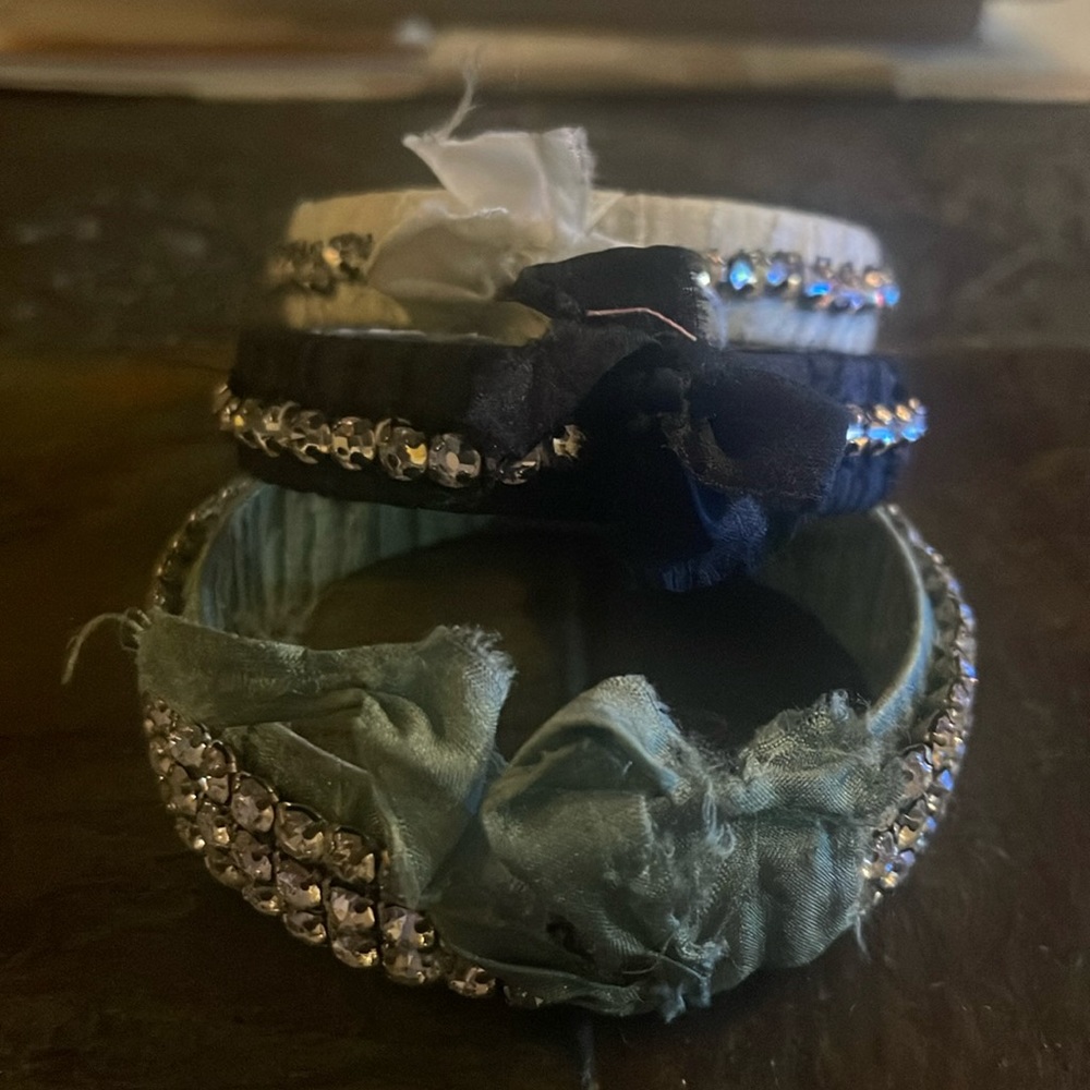 Bracelets. 3 pieces. Silk and rhinestones.